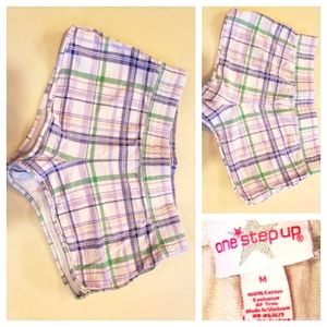$7 SALE Womens Purple, Green, and White Plaid Short Shorts, Size M, Fits S